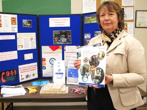 Roberta Trelford, Municipality of Kincardine community emergency management coordinator spoke to seniors at the Davidson Centre on May 10, 2013 about becoming better prepared for emergencies.   She provided pamphlets and information at the session. (ALANNA RICE/KINCARDINE NEWS)