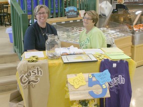 Relay for Life committee member Maureen Crawford and volunteer Gail King sold luminaries, Crush Cancer T-shirts and recruited survivors and volunteers for this year’s Relay for Life in Saugeen Shores at Rowland’s Your Independent Grocer May 4. Look for members who will be selling t-shirts heading up to, and at this year’s Relay for Life event June 7 and 8 at Nodwell Park in Port Elgin.