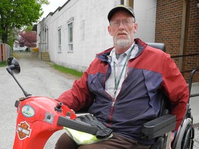 Ernest Fitch leaves the Delhi Senior Friendship Centre following a presentation on scooter safety on Monday. (SARAH DOKTOR Delhi News-Record)