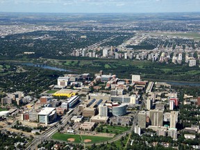 Aerial photo of the University of Alberta including the University of Alberta Hospital, Mazankowski Alberta Heart Institute. FILE PHOTO