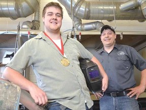 Joel McLeod, at left, recently won gold at the Ontario Technological Skills Competition in welding. He's headed to nationals in B.C. with adviser Dale McGavin, a previous gold medallist. (SCOTT WISHART, The Beacon Heral)
