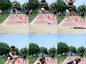 St. Christopher student Danielle Quinn leaped her way to an LSSAA record at St. Pat's Wednsday in the Sr. Girls triple jump. The Grade 12 student also won in the Sr. Girls high jump and qualified in the high jump for SWOSSA.  BLAIR TATE/FOR THE OBSERVER/QMI AGENCY