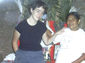 Marguerite Pigeon with Paqualita, one of the Hondoran residents she encountered during her visit. (Right) The cover of Pigeon’s first novel, Open pit.
Photo supplied