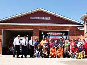 Volunteers outside the Massey Fire Department visited the area schools to promote fire safety among the youth. Photo supplied.