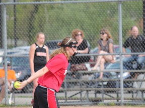 Alisia Kipp pitches for the Paris District High School Panthers later in the game against the North Park Collegiate Trojans last Thursday at Jaycee Park. The loss left the team with a 0-2 record. The Panthers posted their first win (12-2) of the season on Tuesday against the Pauline Johnson Collegiate Thunderbirds MICHAEL PEELING/The Paris Star/QMI Agency