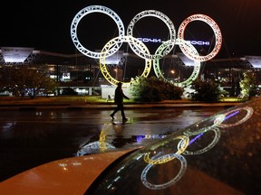 The Olympic rings are seen in front of the airport of Sochi, the host city for the Sochi 2014 Winter Olympics. (Reuters)