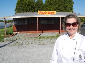 SARAH DOKTOR Simcoe Reformer
Tracy Winkworth of the Belworth House and Liaison College South Coast in Waterford stands in front of the Veggie Shack. Her students will operate the shack throughout the summer.