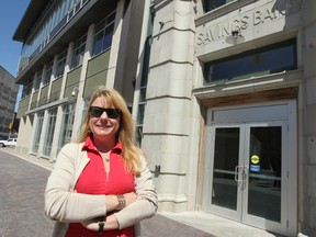 Cindy Tugwell, executive director of Heritage Winnipeg, stands outside the Red River College building at 504 Main Street In Winnipeg, Man. Wednesday May 15, 2013. (BRIAN DONOGH/WINNIPEG SUN/QMI AGENCY)