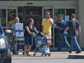 The LCBO store at Lynden Park Mall does steady business Thursday afternoon as people stock up ahead of the Victoria Day long weekend and possible strike. (Brian Thompson, The Expositor)