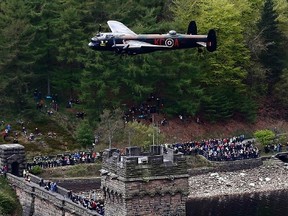 A Lancaster bomber takes part in a Dambusters' anniversary event in England. (Photo: Reuters)