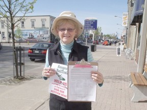 Joyce Scammell, of the Saugeen Rail Trail Association was up bright and early Friday morning walking Port Elgin’s downtown core looking for people to sign a petition to improve the crossing at Highway 21.