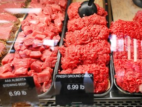 Ground Alberta beef in seen in coolers at Bon Ton Meat Market in Calgary on October 3, 2012. Bon Ton stated it was not effected by the recent E.Coli outbreak as they get their meat from select smaller producers. (REUTERS/Todd Korol)