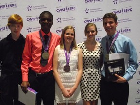 Team North Bay, left to right, Aidan Kehoe, Lucas Oyeniran, Joshua MacDonald, Madeleine Yeomans and Aysha Draves took part in the Canada-Wide Science Fair in Lethbridge, Alberta, this week.