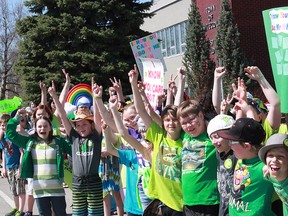 About 400 students and teachers wore green and walked to raise awareness for Child and Youth Mental Health Day on Tuesday, May 7.
Celia Ste Croix | Whitecourt Star