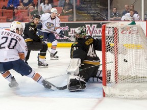 OKC Barons forward C.J. Stretch scores on Texas Stars goaltender Christopher Nilstorp Thursday at the Cox Convention Center in Oklahoma City. (Rob Ferguson, OKC Barons)