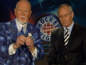 A screen grab shows Don Cherry during Friday night's Hockey Night segment.