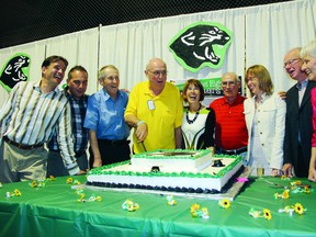 SEAN CHASE   Current and former teachers and faculty of General Panet came together Saturday night to celebrate the high school's 55th anniversary. In the photo (left to right) is Gary Serviss, Marc Goulet, Bryon Morris, Glen Hill, Carol Kernaghan, Graham Serviss, Debbie McCabe, Cy Steele, Pam Theilmann and Bob McCabe. This is the final reunion before Panet closes its door in 2014.