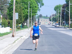 Darcy Richardson of St. Thomas finished first in the 10-lilometre road race Sunday at the West Elgin Fun Run in West Lorne.