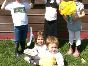 The 'Great Belated Easter Egg Drop' had to be cancelled due to lack of participation. However, there were still a few kids who wanted to compete. Michael and Charlet (center) stole the show with their socks, toilet paper and parachute bags, while Ava (right), Mercedes and Ian left in gooey defeat. (FACEBOOK PHOTO)