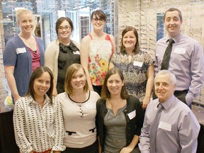 Pictured  are employees of the two hosting businesses: back row, left to right, Laura Armstrong, Emilie Berner, Steph Carr, Jill Schildroth and Greg Carr. Front row, left to right, Lyndsay Johnston, Carley Cook, Kristen Carr and Larry Carr (missing: Sasha Banks).