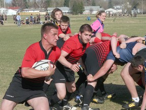 The Salisbury Sabres had their game faces on in a 46-24 win over the rival Bev Facey Falcons at the Lynn Davies Rugby Park. Photo by Shane Jones/Sherwood Park News/QMI Agency