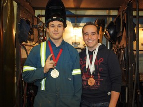 Yannick Bastien, left, and Cole Gauthier made both the city of Timmins and École secondaire catholique Thériault proud at the Ontario Technological Skills Competition in Waterloo from May 6-8. Bastien took home the gold medal in welding, and will attend the Canada-wide competition in Vancouver from June 5-8, while Gauthier took home the bronze medal in photography.