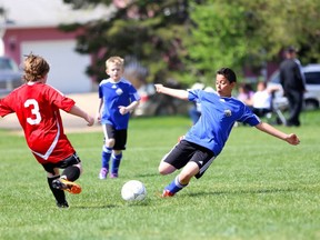 Striker Hamza Ahmed digs deep to lead the U10 Boys Fury to a Gold Medal in the St. Albert Victoria Day Classic.  SUPPLIED PHOTO