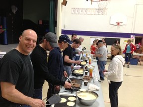 Pancake breakfast was part of the firefighters' hockey marathon weekend.