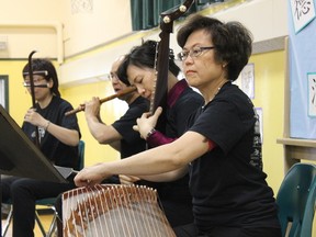 Toronto’s Maple Silk Ensemble performs at Dovercourt school on May 16. Kevin Maimann/Edmonton Examiner