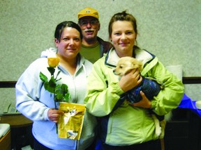 Lion Jim Quinn (back), Jennifer Templeton (left) and Chloie McLeod (right) with Hannah the dog were among last year’s walkers for the Purina Walk for Dog Guides.