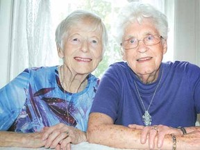 Friends and cancer survivors Mabel Smith, who will be 94 on Saturday, and Evelyn Matthison, 89, will provide all the inspiration needed at Relay for Life June 7. (LAURA CUDWORTH The Beacon Herald)