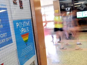 Signs on a Chatham-Kent Secondary School classroom make it clear to students there is a safe and accepting space and a teacher to speak to if they are having issues. Photo Taken CHATHAM, On., Wednesday May 22 2013. DIANA MARTIN/ THE CHATHAM DAILY NEWS/ QMI AGENCY