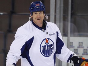 Andy Sutton takes part in an Edmonton Oilers team practice at Rexall Place in Edmonton on Nov. 29, 2011. Sutton, who attended La Salle Secondary School and played junior B hockey for the Gananoque Islanders, announced his retirement from the NHL Wednesday. (QMI Agency file photo)