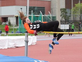Daelyn Reid, of Lasalle Secondary School, competes in the midget girls high jump event at the high school track and field championships at the track at Laurentian University on Wednesday, May 22, 2013. JOHN LAPPA/THE SUDBURY STAR/QMI AGENCY