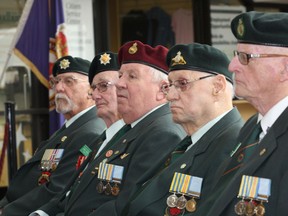 Korea Veterans Association Unit 19 members George Haskin, left, John Crepeau and Gerry Houle participate in a proclamation ceremony at Tom Davies Square in Sudbury on Thursday, May 23, 2013. The event was held in recognition of the 60th anniversary of the Korean War. JOHN LAPPA/THE SUDBURY STAR/QMI AGENCY