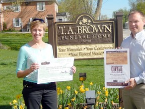 The Forgotten LIves bus tour on June 10 is sponsored by T.A Brown Funeral Homes in partnership with the Bruce County Genealogical Society. Pictured with Nancy White, of the Bruce County Museum and Cultural Centre is Taylor Brown of T.A Brown Funeral Homes.