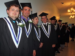 There’s excitement and celebration in the air as Collège Boréal students, from left, Rémi Beaudoin, Pascal Beaulieu, Eric Fortin and Josh Lachance, are among those graduating from their programs this spring. Students graduating from Boréal will receive their diplomas and certificates in one of 12 ceremonies in the coming days.