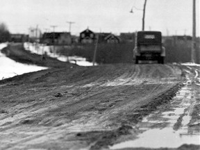 We cannot live without roads! This is an early shot of the road which ran (and still runs) in front of the South Porcupine Hospital (Spruce Hill Lodge), going east, probably from the late 1920s.