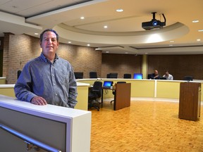 Operations director Brad McRoberts in the newly renovated city council chambers at city hall. Council will hold its first meetings since the renovations began on Monday. (DENIS LANGLOIS)