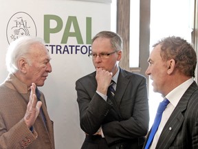 Celebrated Canadian actor Christopher Plummer, joins John Wilkinson and Des McAnuff at the grand opening Saturday of PAL Place Stratford at 101 Brunswick St. (MIKE BEITZ, The Beacon Herald)
