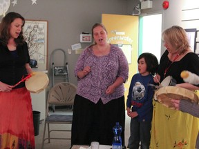 A few community members and the Friends of Greenwater held a small drum circle on the closing evening of their Greenwater Love Exhibition at the Cochrane Public Library.