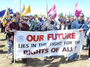 Hundreds of people gathered outside of U.S. Steel in May 2013 for a rally in support of workers locked out of the Nanticoke-based plant. DANIEL R. PEARCE Simcoe Reformer