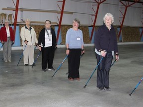 At their Annual Spring Meeting the local Retired Teacher's of Ontario were taught how to Nordic Pole Walk by two instructors from southern Ontario.