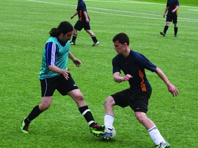 Action from the Portage United/King's Park Rangers game on May 26 in Winnipeg. (Dianne Derksen/SUBMITTED PHOTO).