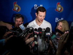Ottawa Senators' Jason Spezza answers questions from the media on locker clean out day for the team at Scotiabank Place on Monday May 27 ,2013. Errol McGihon/Ottawa Sun/QMI Agency