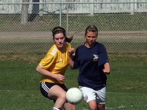 The Bev Facey Falcons junior girls soccer team battled to an unbelievable dominant 14-0 victory over the Archbishop Jordan Scots earlier this season. Photo by Shane Jones/Sherwood Park News/QMI Agency