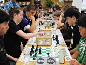 Eight schools competed on Monday in the Grand Erie high school chess championship in the library at Pauline Johnson Collegiate. (Michelle Ruby, The Expositor)