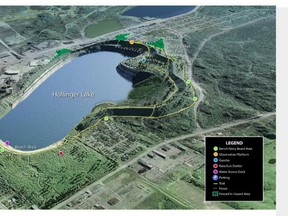 Conceptual drawing of how the Hollinger Pit project may eventually look once the pit is mined out and the land is rehabilitated. Photo Credit: Goldcorp.