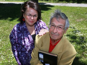 Native authors Lynn Gehl, left, and Basil Johnston were two of the guest speakers at the Wasa-Nabin event held Saturday at the Owen Sound and North Grey Union Public Library. The event was the third in a series of presentations organized through the M'Wikwedong Native Cultural Resource Centre and Peace and Justice Grey Bruce. Gehl spoke about the significance of wampum belts in early treaties. JAMES MASTERS/The Sun Times