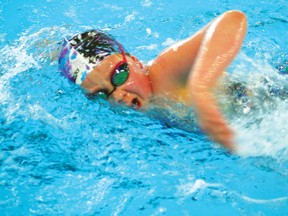 GRACE PROTOPAPAS/Daily Miner and News 
A Kenora Swimming Shark grabs a breath before ducking back under the water during pracice at the Kenora Recreation Centre. The Sharks just returned from the Thunder Bay Thunderbolts May International with plenty of hardware.